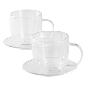 Set aus zwei doppelwandigen Espresso-Gläsern mit Untertassen, 2 x 100 ml