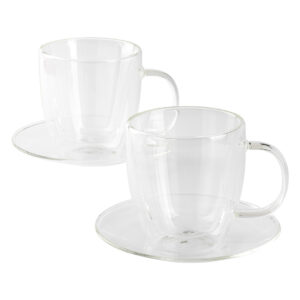 Set aus zwei doppelwandigen Cappuccino-Gläsern mit Untertassen, 2 x 150 ml